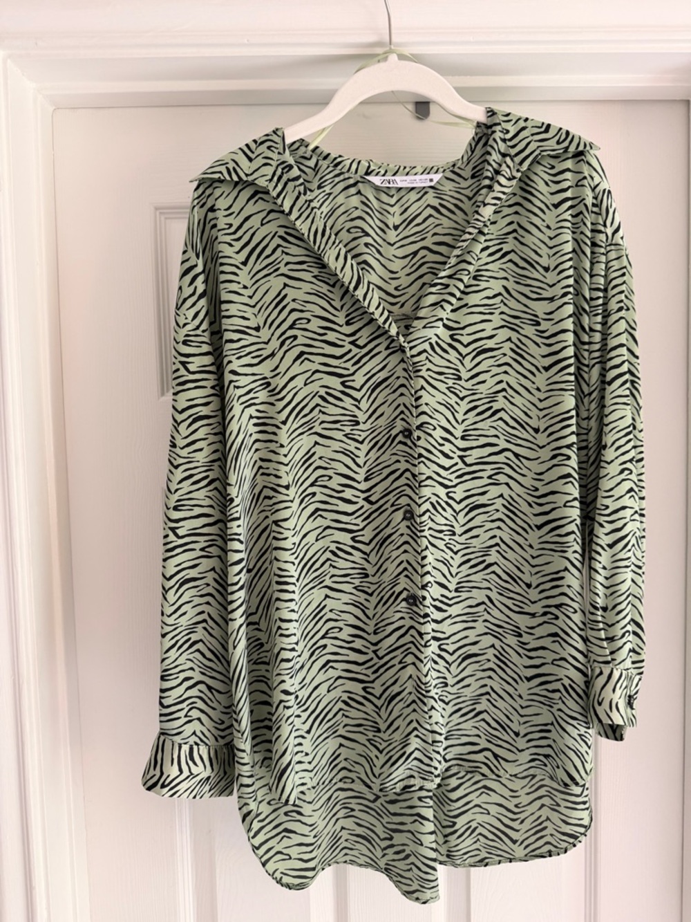 Zara Mint Green Zebra-Stripe Button-Down Blouse